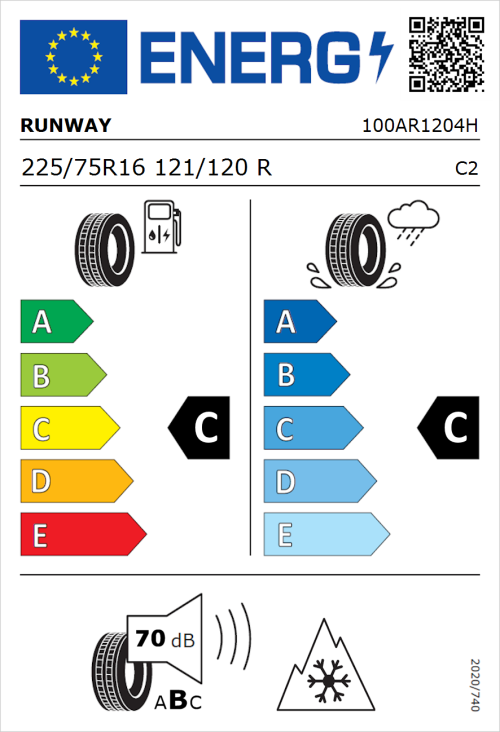 Tyre Label for Runway Enduro 616 225/75R16 121/120R