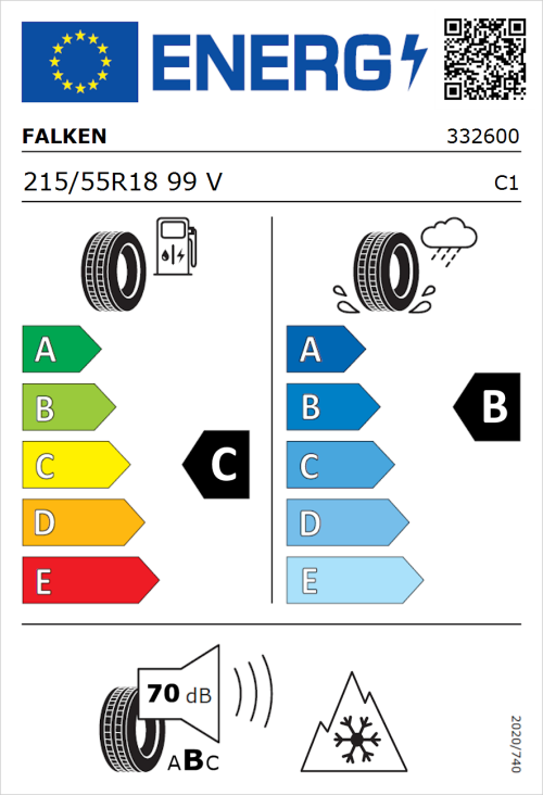 Tyre Label for Falken Euroall Season AS210 215/55R18 99V