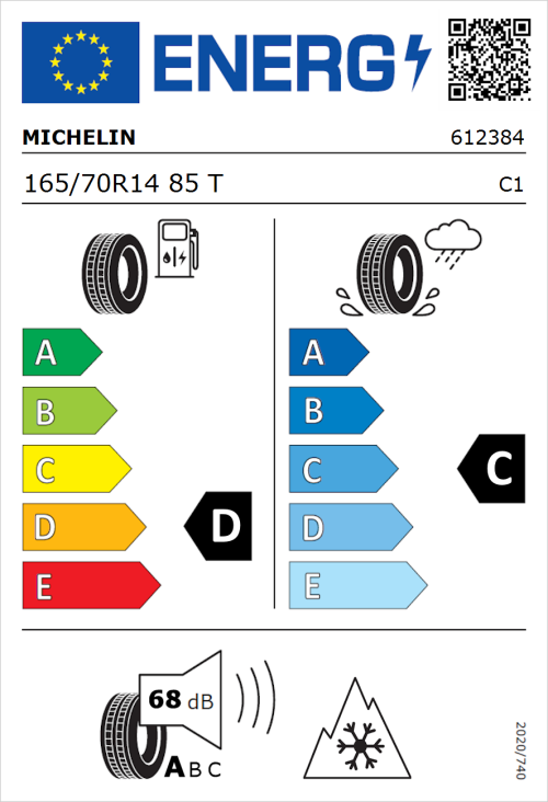 Tyre Label for Michelin CrossClimate + 165/70R14 85T