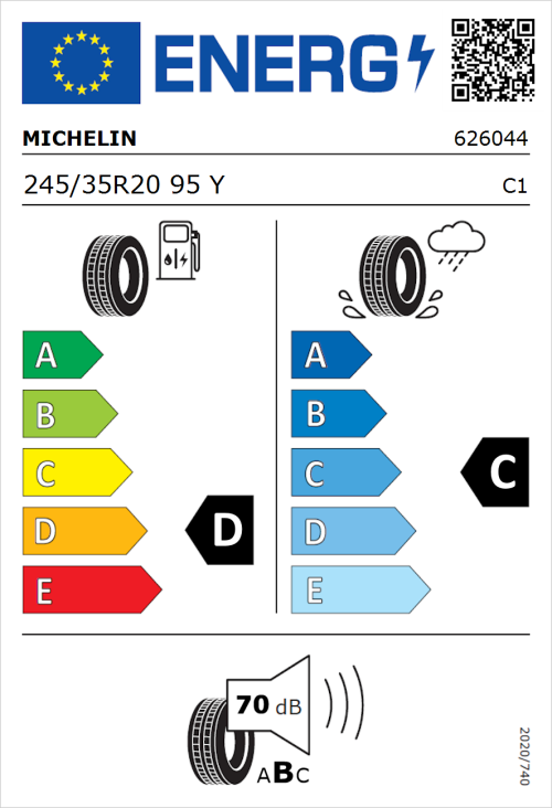 Tyre Label for Michelin Pilot Sport Cup 2 245/35R20 95Y