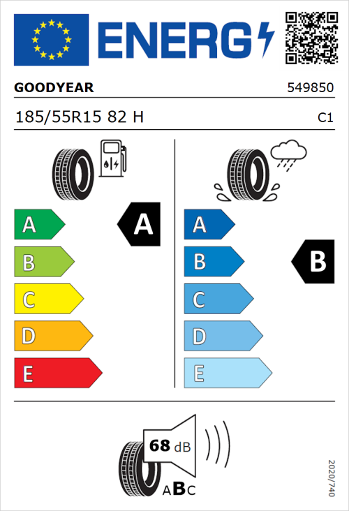 Tyre Label for Goodyear EfficientGrip Performance 185/55R15 82H