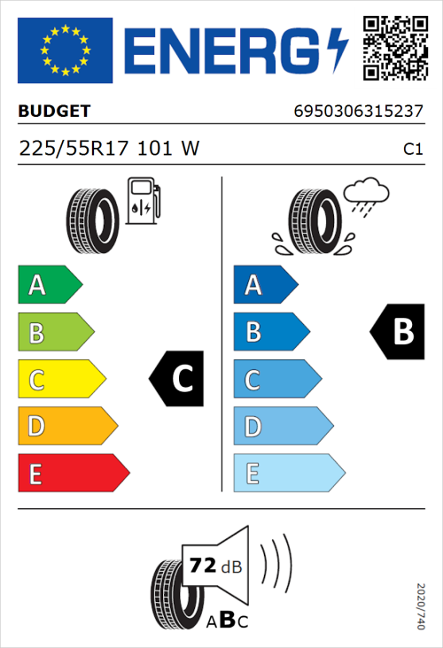 Tyre Label for Budget Budget 225/55R17 101W