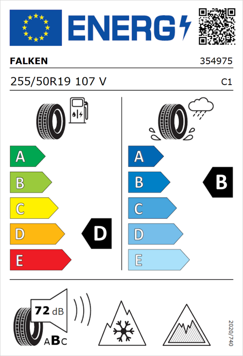 Tyre Label for Falken Eurowinter HS02 255/50R19 107V