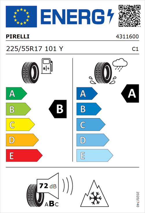 Tyre Label for Pirelli Cinturato All Season SF3 225/55R17 101Y