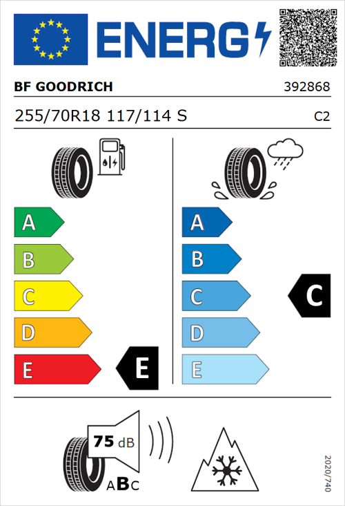 Tyre Label for BF Goodrich All-Terrain T/A KO3 255/70R18 117/114S