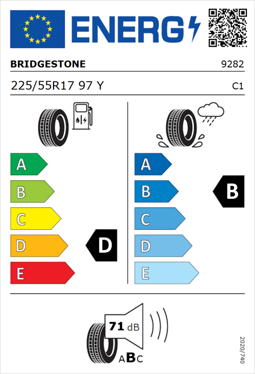 Tyre Label for Bridgestone Turanza ER300 225/55R17 97Y