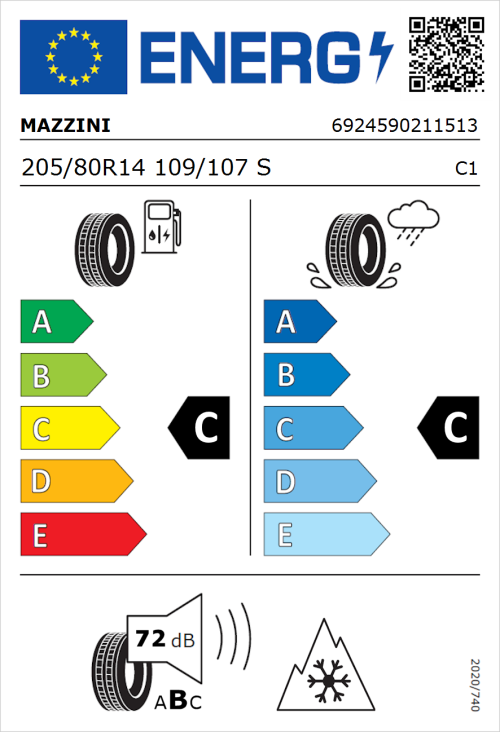 Tyre Label for Mazzini Effivan 205/80R14 109/107S