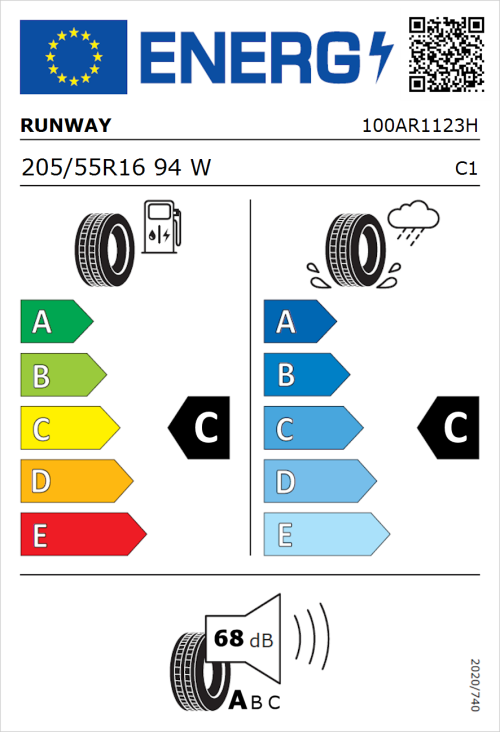 Tyre Label for Runway Enduro HP 205/55R16 94W